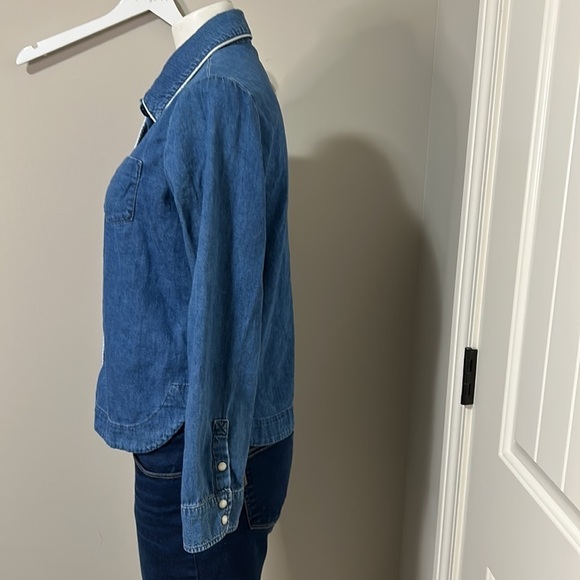 MAJE Denim Long Sleeve Pearl Button Front Top Shirt Jacket Womens Sz 2 Medium - Picture 5 of 14